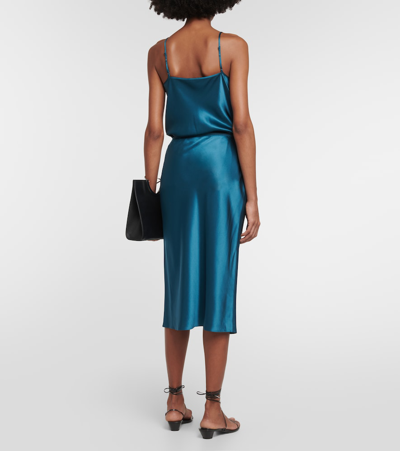 Shop Joseph Isaak Silk Satin Slip Skirt In Turquoise