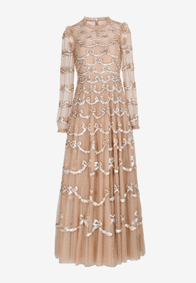 Shop Needle & Thread Bow Sequined Maxi Dress In Beige