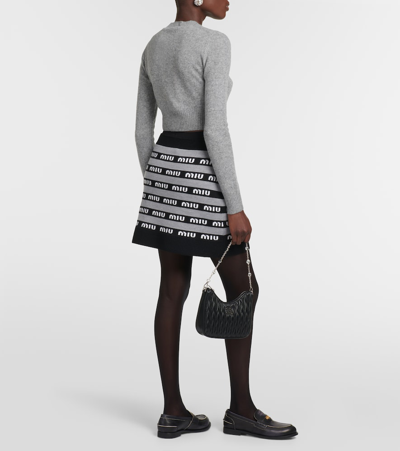 Miu Miu Logo Jacquard Wool Miniskirt In Grey