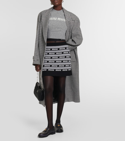 Miu Miu Logo Jacquard Wool Miniskirt In Grey