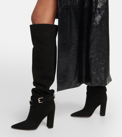 Shop Gianvito Rossi Suede Over-the-knee Boots In Black