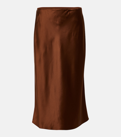 Shop Joseph Isaak Silk Satin Slip Skirt In Brown
