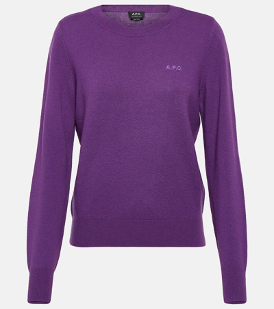 Shop Apc A. P.c. Embroidered Virgin Wool Sweater In Purple