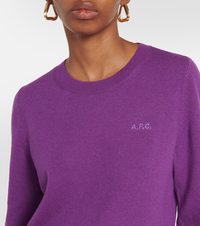 Shop Apc Embroidered Virgin Wool Sweater In Purple