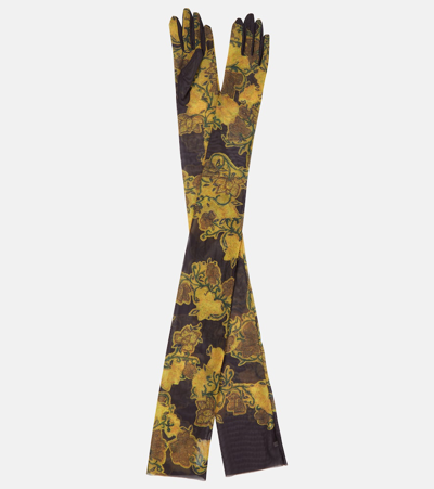 Shop Dries Van Noten Floral Mesh Gloves In Brown