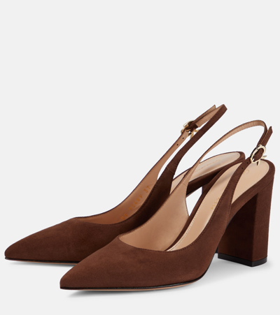 Shop Gianvito Rossi Suede Slingback Pumps In Brown