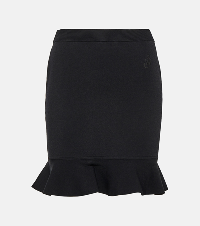 Shop Jw Anderson Ruffled Ribbed-knit Miniskirt In Black