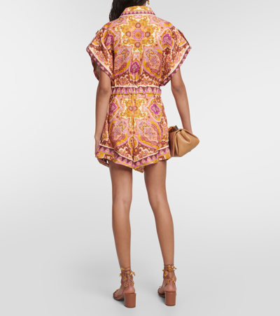 Shop Zimmermann Halcyon Printed Linen Playsuit In Multicoloured