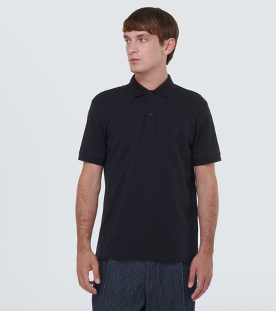 Shop Giorgio Armani Cotton-blend Polo Shirt In Blue