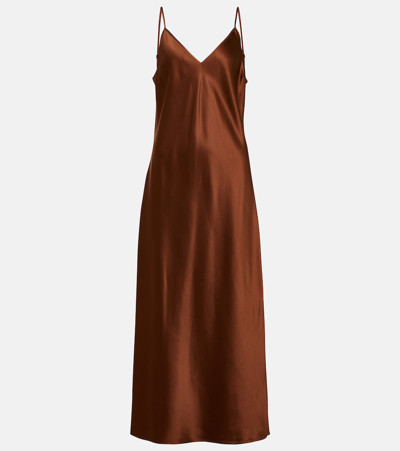 Shop Joseph Clea Silk Satin Midi Dress In Brown