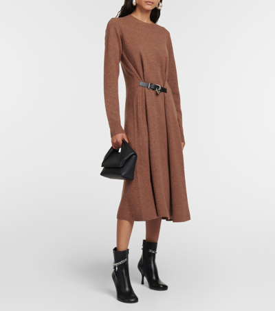 Shop Jw Anderson Padlock Wool Midi Dress In Brown