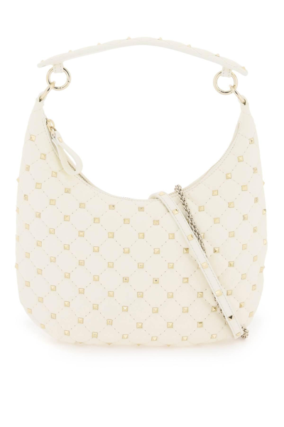 Shop Valentino Small Leather 'rockstud Spike' Hobo Bag In White