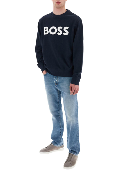 Shop Hugo Boss Logo Print Sweatshirt In Blue