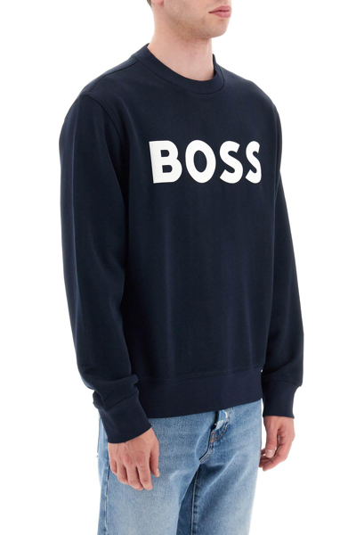 Shop Hugo Boss Logo Print Sweatshirt In Blue