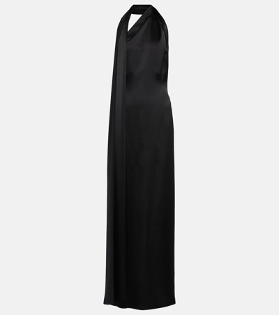 Shop Loewe Asymmetric Satin Gown In Black