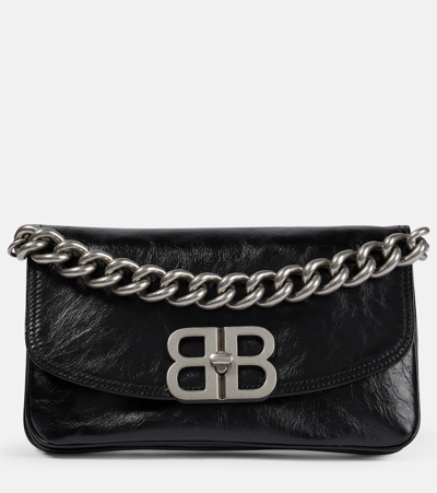 Shop Balenciaga Bb Soft Small Flap Leather Shoulder Bag In Black