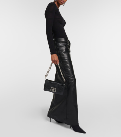 Shop Balenciaga Bb Soft Small Flap Leather Shoulder Bag In Black