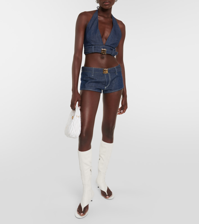 Miu Miu Low-rise Slim Denim Shorts In Blue