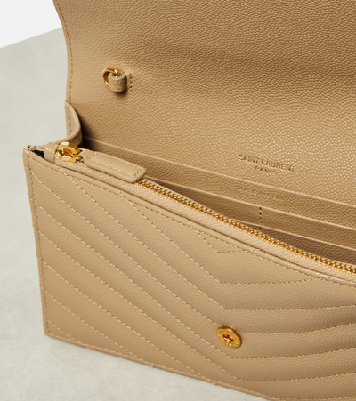 Saint Laurent Cassandre Leather Wallet On Chain In Beige