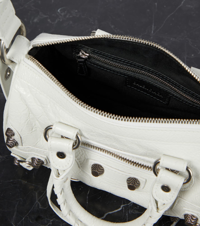 Balenciaga Green Leather Shoulder Handbag With Magnetic Closure And Metal Details In White
