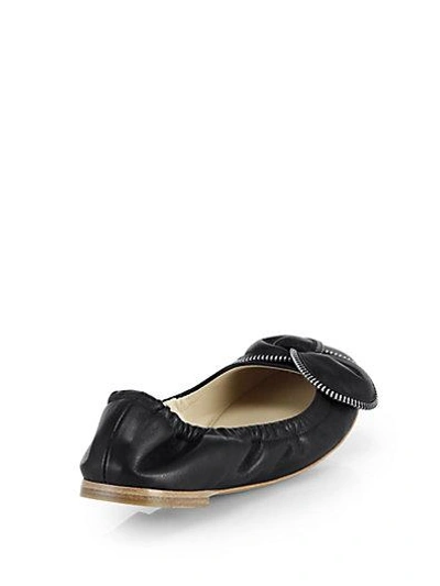Shop See By Chloé Clara Leather Bow Ballet Flats In Black