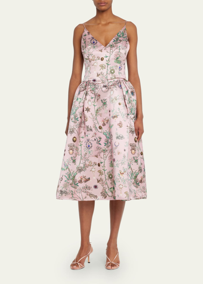 Shop Libertine Pauline De Rothschild Printed Tea Time Dress With Crystals In Pink Multi