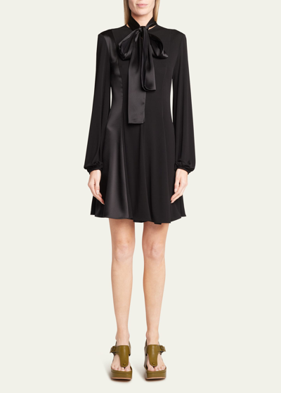 Shop Loewe Lavaliere Scarf-neck Mini Dress In Black