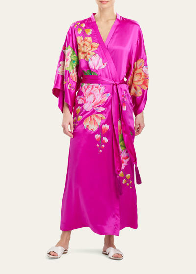 Shop Josie Natori Hanabi Couture Floral Applique Charmeuse Robe In Hop