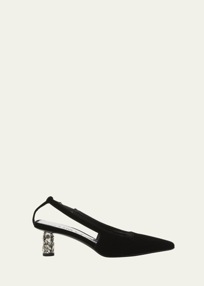 Shop Tom Ford Velvet Crystal-heel Slingback Pumps In Black 1n001