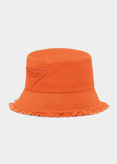Shop Prada Fringe Triangle Logo Bucket Hat In F0049 Arancio