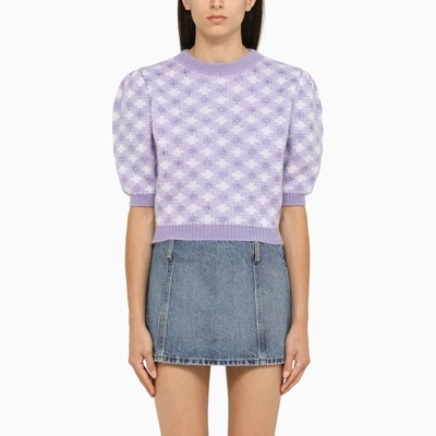 Shop Alessandra Rich Lilac Crew-neck Sweater With Rhinestones In Purple
