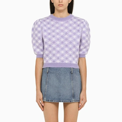 Alessandra Rich Check-pattern Rhinestone-embellished Knitted Top In Purple
