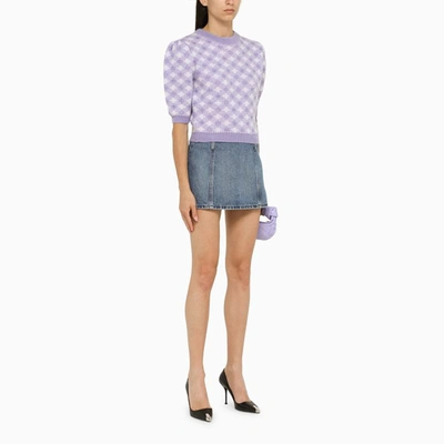 Alessandra Rich Check-pattern Rhinestone-embellished Knitted Top In Purple
