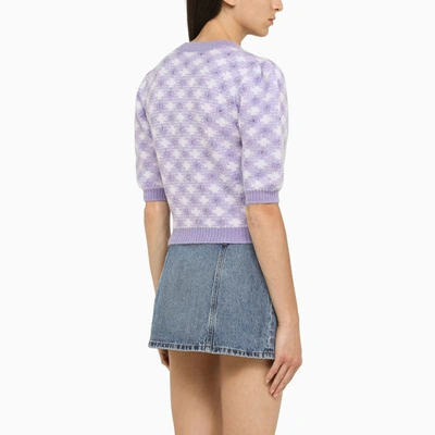 Alessandra Rich Check-pattern Rhinestone-embellished Knitted Top In Purple