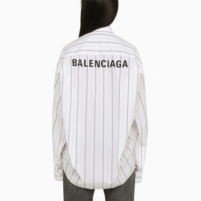 Shop Balenciaga Striped Oversize Shirt In White