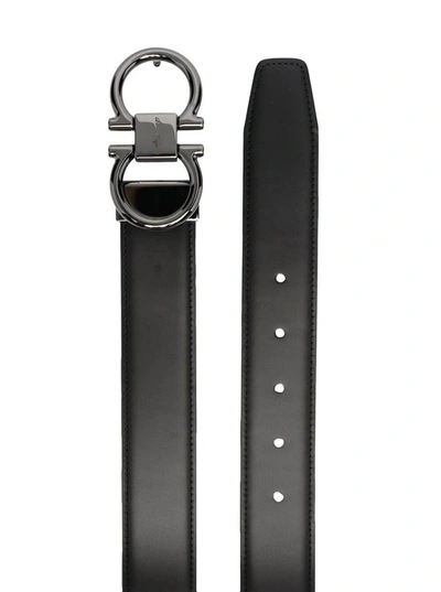 Shop Ferragamo Black And Brown Reversible Belt With Gancini Detail In Smooth Leather Man