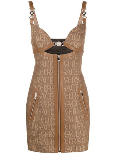 Shop Versace Dresses In Brown/beige