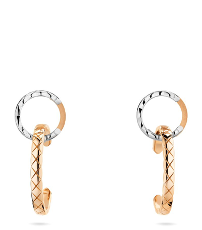 Pre-owned Chanel Mixed Gold Coco Crush Hoop Earrings In Beige