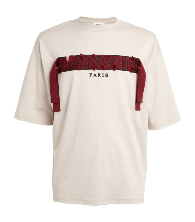 Shop Lanvin Embroidered Curb Logo T-shirt In Beige
