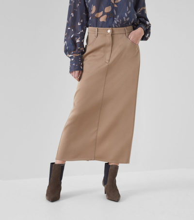 Shop Brunello Cucinelli Satin Midi Skirt In Brown