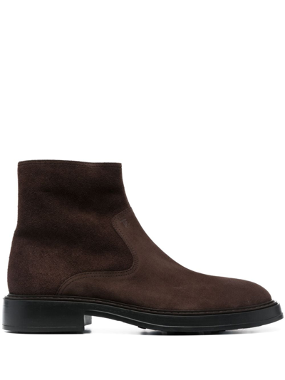 Shop Tod's Almond-toe Suede Ankle Boots In Brown