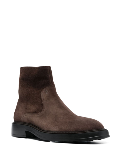 Shop Tod's Almond-toe Suede Ankle Boots In Brown