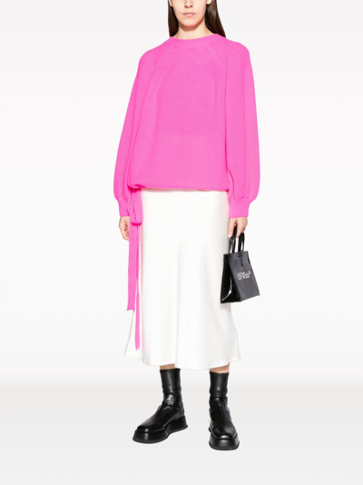 Shop Msgm Puffball Ribbed-knit Sweatshirt In Pink