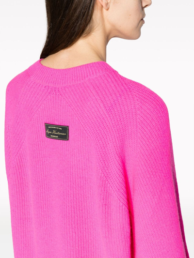 Shop Msgm Puffball Ribbed-knit Sweatshirt In Pink