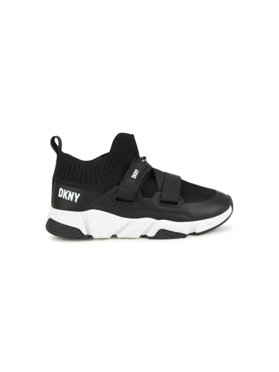 Shop Dkny Ribbed-ankles Touch-strap Sneakers In Black