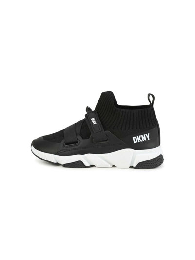 Shop Dkny Ribbed-ankles Touch-strap Sneakers In Black
