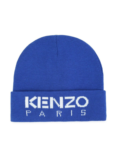 Shop Kenzo Intarsia-knit Logo Beanie In Blue