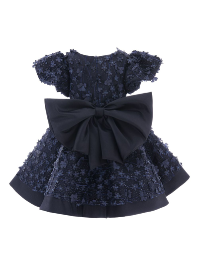 Tulleen Oversize-bow Floral-appliqué Dress In Blue