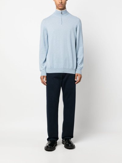 Shop Fedeli Favonio Quarter-zip Cashmere Jumper In Blue