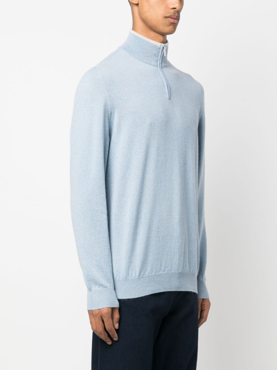 Shop Fedeli Favonio Quarter-zip Cashmere Jumper In Blue